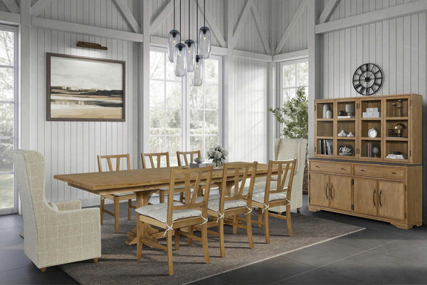 English Elm Slat Slat Back Chair with Cashew Hickory Veneer, Rattan Seat and Removable Tie-On Cushion Set of 2 Light Tan 39.75 L x 26.5 W x 14.75 H B2699P383811