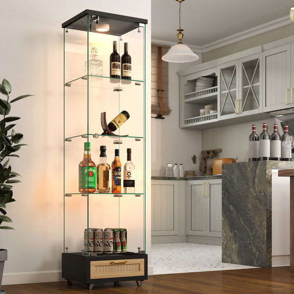 English Elm Modern Glass Display Cabinet With Led Lighting - Space-Saving Antique Storage For Living Room & Bedroom W241P268205