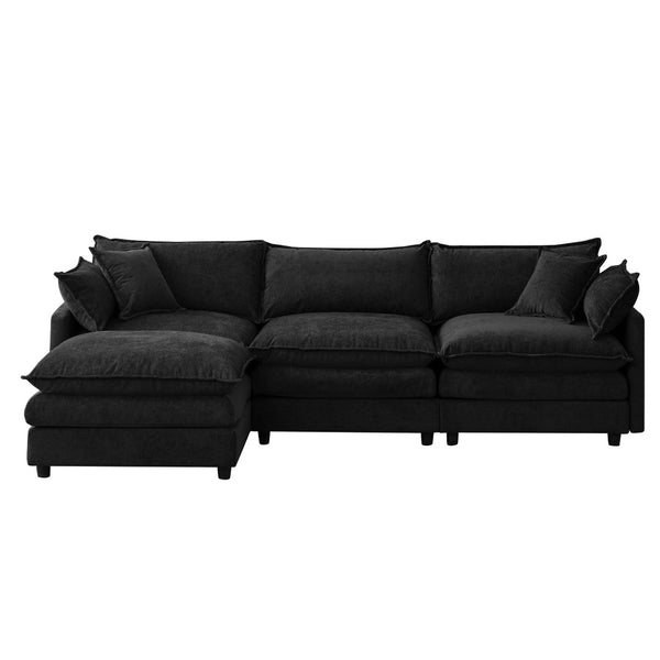 English Elm 105" L-shaped Chenille Sectional with Ottoman Pocket Spring Living Room Sofa Black W1097S00229