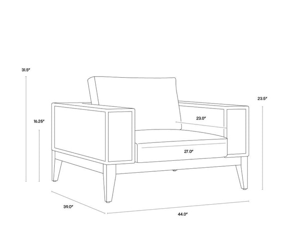 Sunpan SALERNO Armchair - Contemporary Gracebay Grey Lounge Chair with Teak Frame for Indoor & Outdoor Use 109513