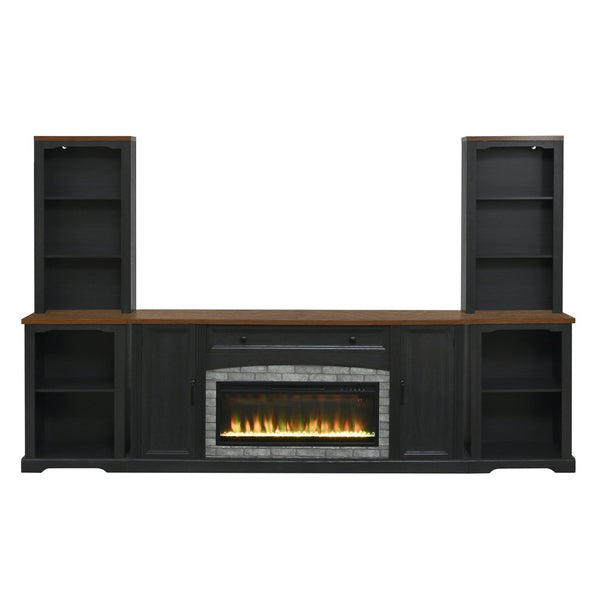 English Elm 3-piece Farmhouse Entertainment Center with Curved Cabinets Walnut Mdf Modular Living Room Black N721S000072B