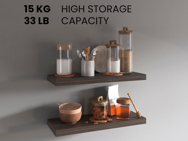 English Elm Ecco 31.5" Dark Walnut Floating Shelves Set of 2 with Hidden Brackets, Sturdy Matte Modern Storage B200P350341