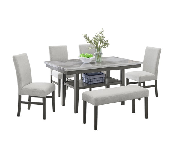 English Elm Luna Faux Marble Rectangular Dining Set with Upholstered Chairs and Bench Seats Six B2749S00323
