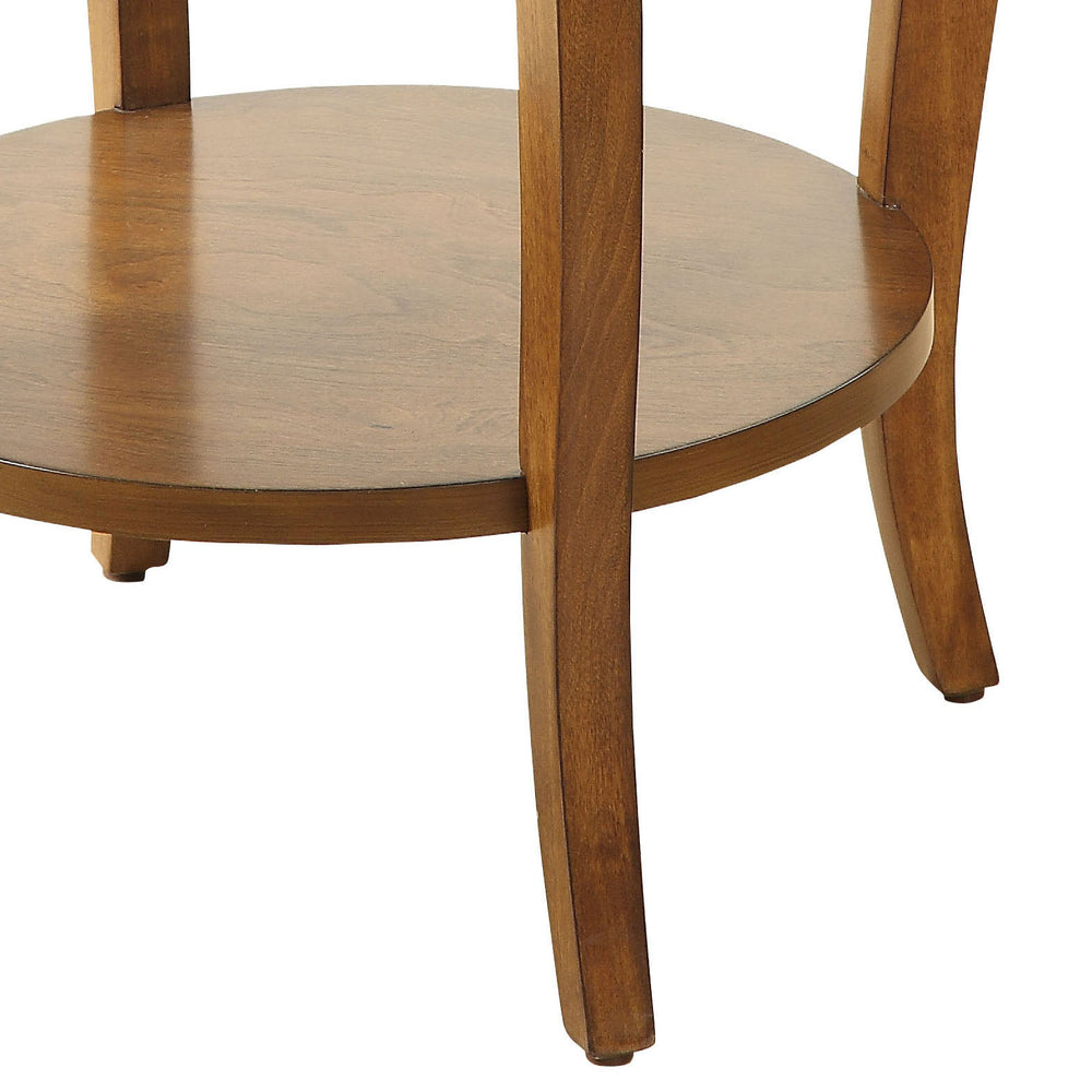 English Elm Walnut Round End Table with Drawer & Shelf, Solid Wood Cabriole Legs, Elegant Storage Accent (97) B062P181371