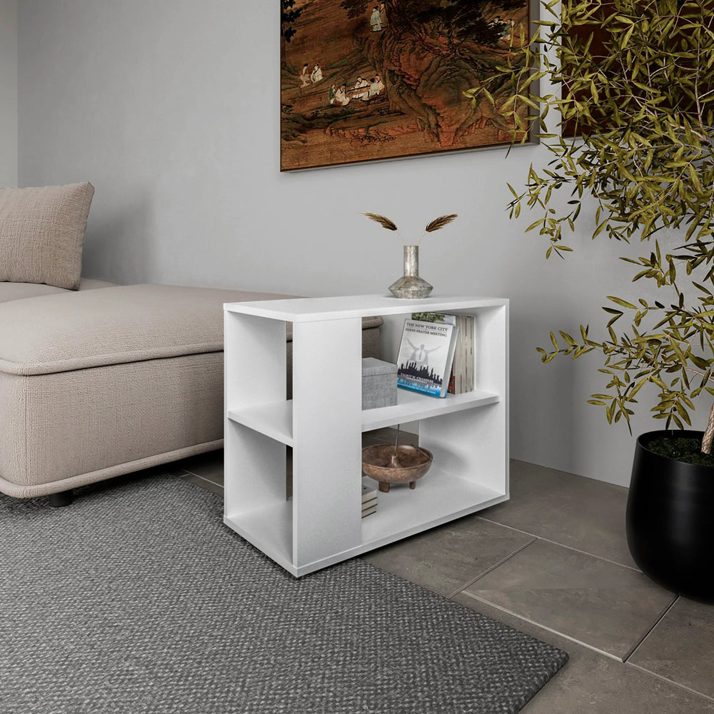 English Elm White Side Table Modern Melamine Two-Shelf Open Storage Rectangular Accent Table for Small Spaces B062P290233