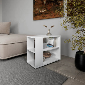 English Elm White Side Table Modern Melamine Two-Shelf Open Storage Rectangular Accent Table for Small Spaces B062P290233