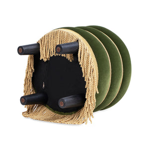 English Elm Jennifer Taylor Home - Edward 17.5" Round Upholstered Ottoman in Olive Green Performance Velvet with Bullion Fringe Accent B2719P269269