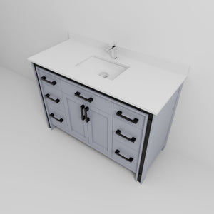 English Elm Dark Grey Bath Vanity With White Quartz Top & Faucet Set - Modern Design, Durable Storage Solution! B2731P260606