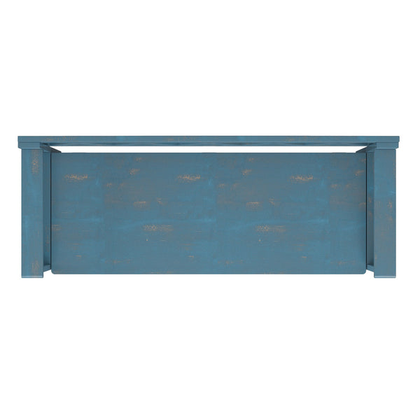 English Elm Amherst Rustic Coastal Storage Bench with Lift-Up Seat, Solid Pine, Distressed Blue Finish, 48" B136P364311