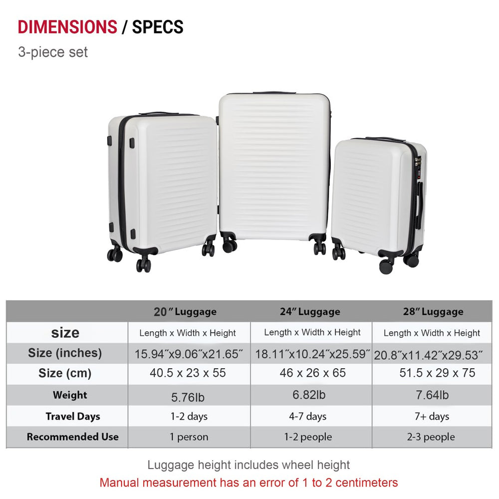 English Elm 2025 Hardshell Abs Luggage Set with Spinner Wheels and Built-in Lock for Secure Travel White W2710P459013