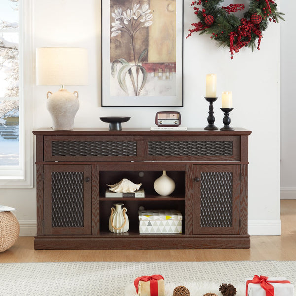 English Elm Embossed TV Stand and Media Console with Sliding Door, Adjustable Shelves, Cable Management, 65" Cherry W1758P231683