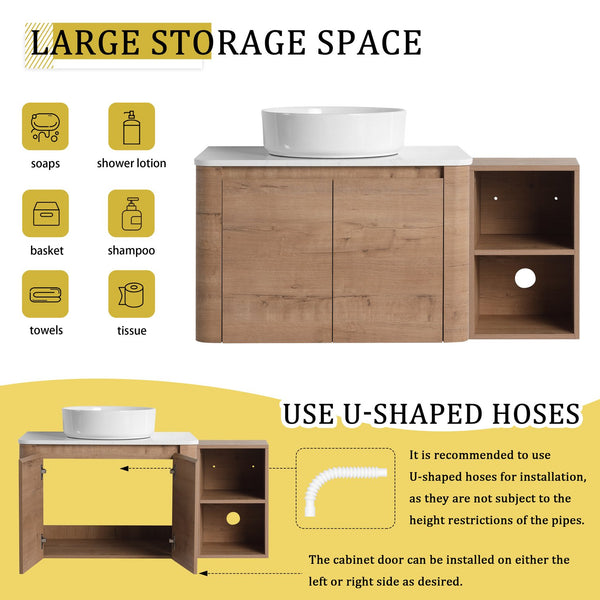 English Elm 42'' Wall-Mounted Bathroom Vanity With Ceramic Sink, Soft-Close Doors & Ample Storage For Modern Style W999S00412
