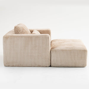 English Elm Oversized Corduroy Floor Lounge Chair with Modular Ottoman All Foam Deep Seat Beige W3326S00026