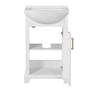 English Elm 20-inch French Style Freestanding Vanity Carved Wood Cabinet Soft Close Ceramic Basin White N710P330977K