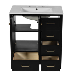 English Elm 30'' Elegant Freestanding Bathroom Vanity With Ceramic Sink, Soft-Close Drawers & Timeless Black Finish N710P194420B