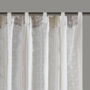 English Elm 2Pk Elegant Tufted Stripe Curtain Panels - White/Taupe, 50X95", Light Filtering & Machine Washable B035P268154