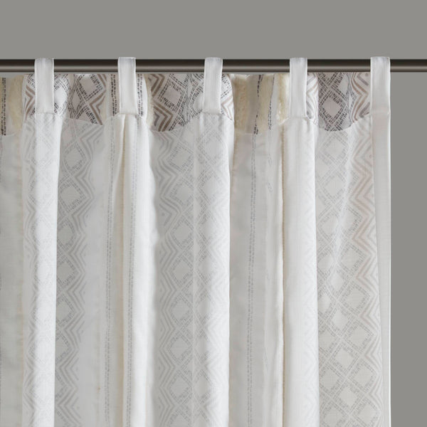 English Elm 2Pk Elegant Tufted Stripe Curtain Panels - White/Taupe, 50X95", Light Filtering & Machine Washable B035P268154