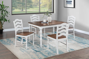 English Elm 5-Piece Ranch Style Dining Set with Oak Top Table & White Ladder Back Chairs — Rustic Comfort for Families B089P389533