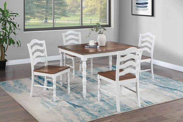 English Elm 5-Piece Ranch Style Dining Set with Oak Top Table & White Ladder Back Chairs — Rustic Comfort for Families B089P389533