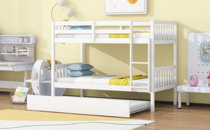 English Elm Twin Over Twin Bunk Bed With Trundle - Space-Saving, Convertible Design With Safety Guardrails, White Finish W504S00157-GIGA