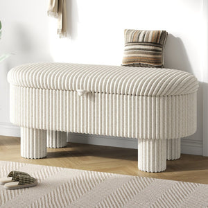 English Elm Modern Corduroy Upholstered Storage Bench with Lift Top Lid for Bedroom Entryway Beige N719P305624A