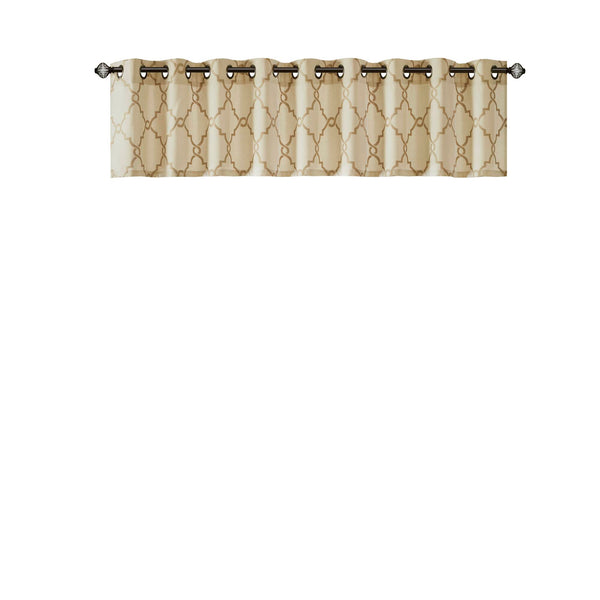 JLA Home Madison Park - Fretwork Metallic Fretwork Print Valance with Grommet Top — Textured Cotton-Blend Light Filter Beige/Gold MP41-3601