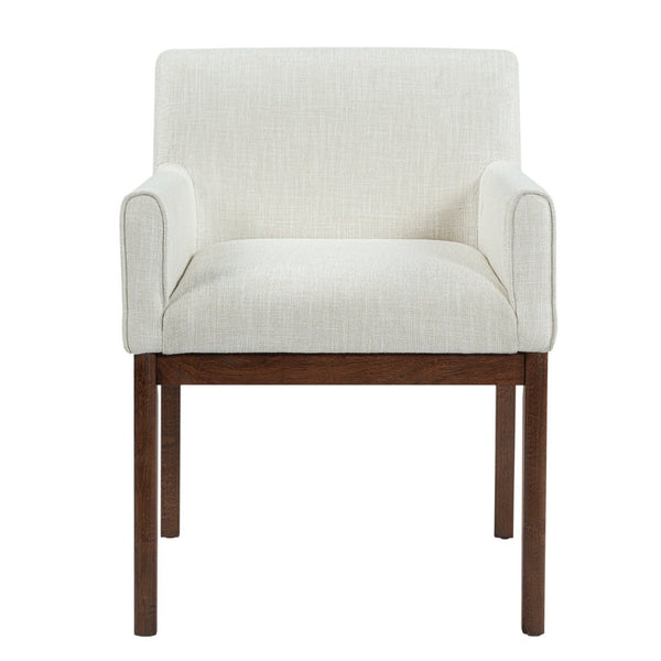 English Elm Modern Upholstered Arm Dining Chair Set Rubberwood Legs Foam Padded High Back Beige+Brown N768P396376D