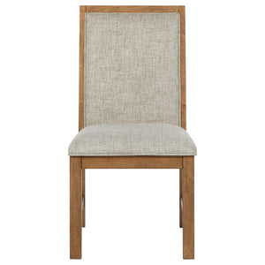 English Elm Natural Brown Ash Veneer Rectangular Dining Set with Six Ladder Back Upholstered Chairs B062S01818