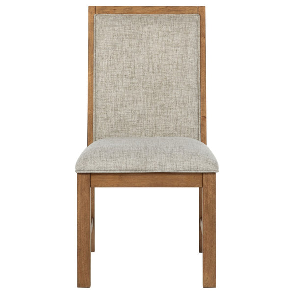 English Elm Natural Brown Ash Veneer Rectangular Dining Set with Six Ladder Back Upholstered Chairs B062S01818