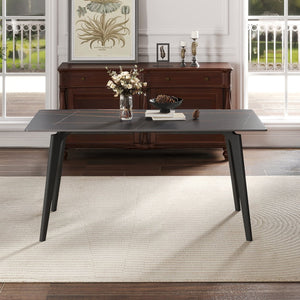 English Elm 62.99" Modern Artificial Stone Dining Table With Black Metal Legs – Seats 6 For Stylish Gatherings W1535S00513