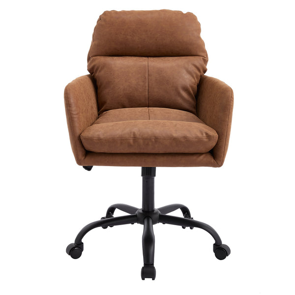English Elm Artificial ergonomic PU leather office chair with high-density foam, stain-resistant, adjustable height support and modern minimalist design for home and workspace comfort Brown W2311P282361