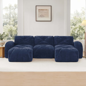 English Elm U-shaped Modular Velvet Sofa Tufted Cloud Seating for Living Room or Home Theater Blue W714S01621