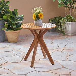 English Elm Stamford Solid Acacia Round Side Table Slatted X-base Design for Patio or Living Room Teak N770P414166T