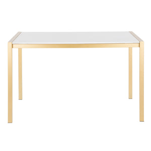 English Elm Fuji Gold-Marble Dining Table by Lumisource — Modern Glam 52" Marble Top, Sturdy Metal Base, Seats 6 B202P223347
