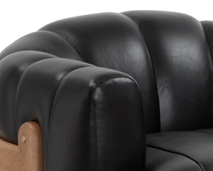 Sunpan Tadeo Swivel Lounge Chair - Luxurious Top Grain Leather with Antique Brass Accents and Unique Design Rustic Oak / Vintage Black Night Leather