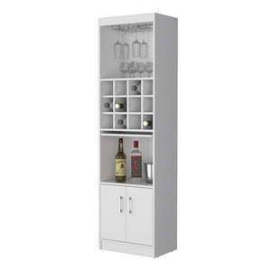 English Elm Lowa Elegant Bar Cabinet with Built-In Wine Rack, Ample Shelving and Dual Door Storage for Entertaining White 42.13 L x 18.51 W x 9.45 H B128P189929