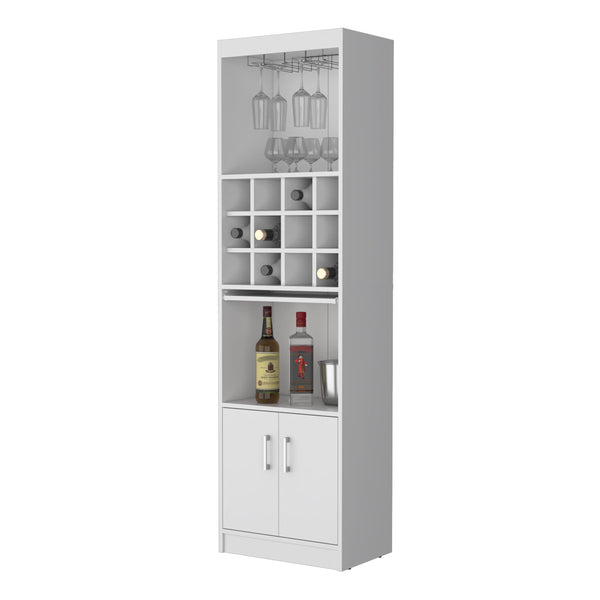 English Elm Lowa Elegant Bar Cabinet with Built-In Wine Rack, Ample Shelving and Dual Door Storage for Entertaining White 42.13 L x 18.51 W x 9.45 H B128P189929