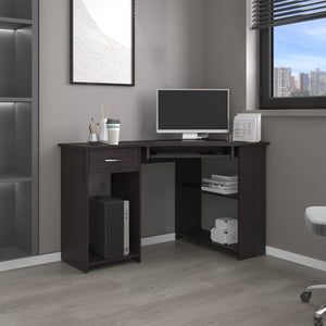English Elm Jasper Corner Desk with Dark Kronos Wengue Finish — L-Shaped Space-Saving Design & Dual Shelves B200P378363