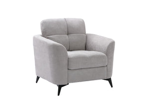 English Elm Carlotta Woven Fabric Accent Chair Grid Tufted Cushions Black Metal Legs Living Room Light Gray B2749P413395