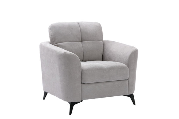 English Elm Carlotta Woven Fabric Accent Chair Grid Tufted Cushions Black Metal Legs Living Room Light Gray B2749P413395