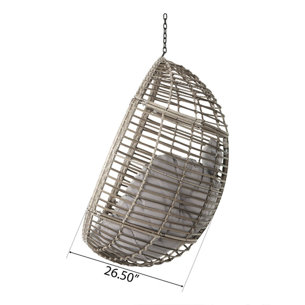 English Elm Christopher Knight Home® - HANGING Basket Chair with Water-Resistant Cushions, Durable PE Rattan & Steel Frame for Indoors Outdoors Grey 60654.00BSTGRY