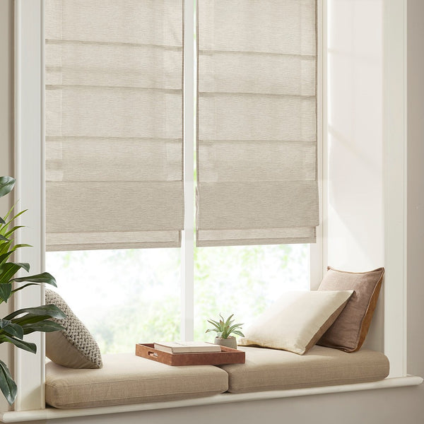 English Elm Printed Faux Silk Room Darkening Cordless Roman Shade with Thermal Foam Backing, OEKO-TEX Certified Elegance Ivory 5.05 L x 11.42 W x 7.48 H B03598301