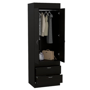 English Elm Lisboa Black Armoire with Rod, Double Doors & Two Deep Drawers for Compact Stylish Bedroom Storage B070P188848