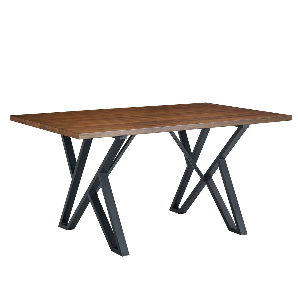 English Elm Christopher Knight Home® - Indoor Dining Table with Metal Legs and Distressed Wood Top, Industrial Trestle Base, 59" W Walnut+black N768P228017B