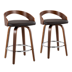 English Elm Grotto Mid-Century Counter Stool with Swivel, Cherry Wood Frame and Faux Leather Seat, Set of 2 Brown B202S00066