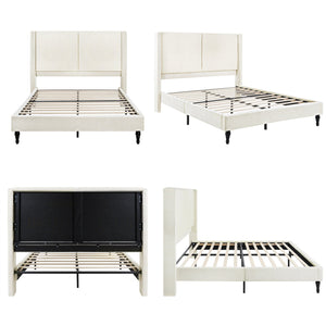 English Elm Queen Plush Upholstered Bed Frame with 55.5" High Headboard, Bouclé Style, 12-Slat Support, 1000lb Capacity Beige 64.96 L x 31.5 W x 8.07 H W1716P335674