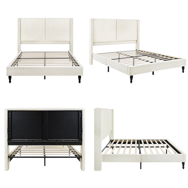 English Elm Queen Plush Upholstered Bed Frame with 55.5" High Headboard, Bouclé Style, 12-Slat Support, 1000lb Capacity Beige 64.96 L x 31.5 W x 8.07 H W1716P335674