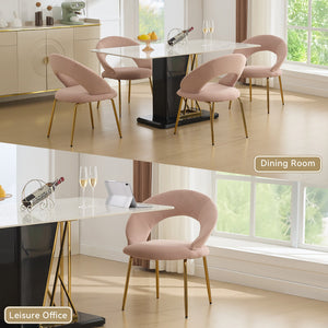 English Elm 061-Set Of 1 Pink Velvet Dining Chair With Curved Backrest & Golden Legs For Modern Spaces W527P255478