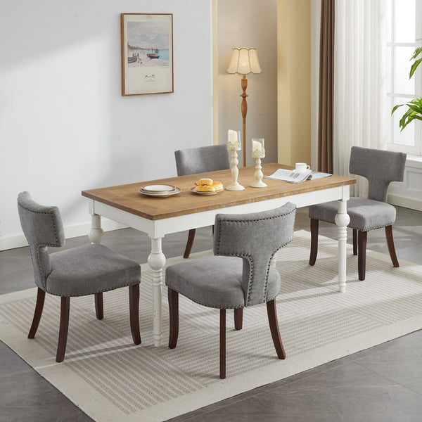 English Elm Mid Mid Century Modern Dining Chair with Curved Back, Copper Nail Trim, High-Density Foam & Walnut Legs Gray W1143P186367