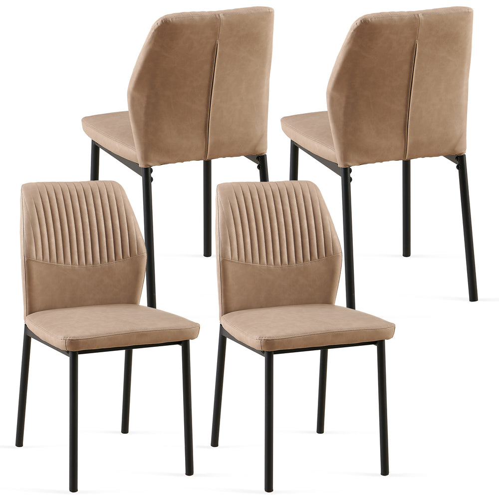 English Elm Beige PU Leather Dining Chairs Set of 4 – Modern Armless Faux Leather Side Chairs with Metal Legs, Comfortable Upholstered Seating for Kitchen, Dining, Office (4 Pack) W1164P195157